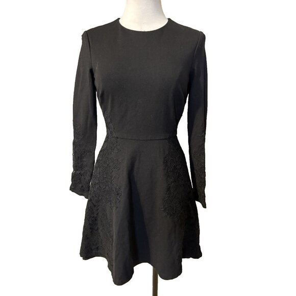 Ted Baker Dress 1 US 4 Small Black Long Sleeve Stretch A Line - Picture 2 of 13